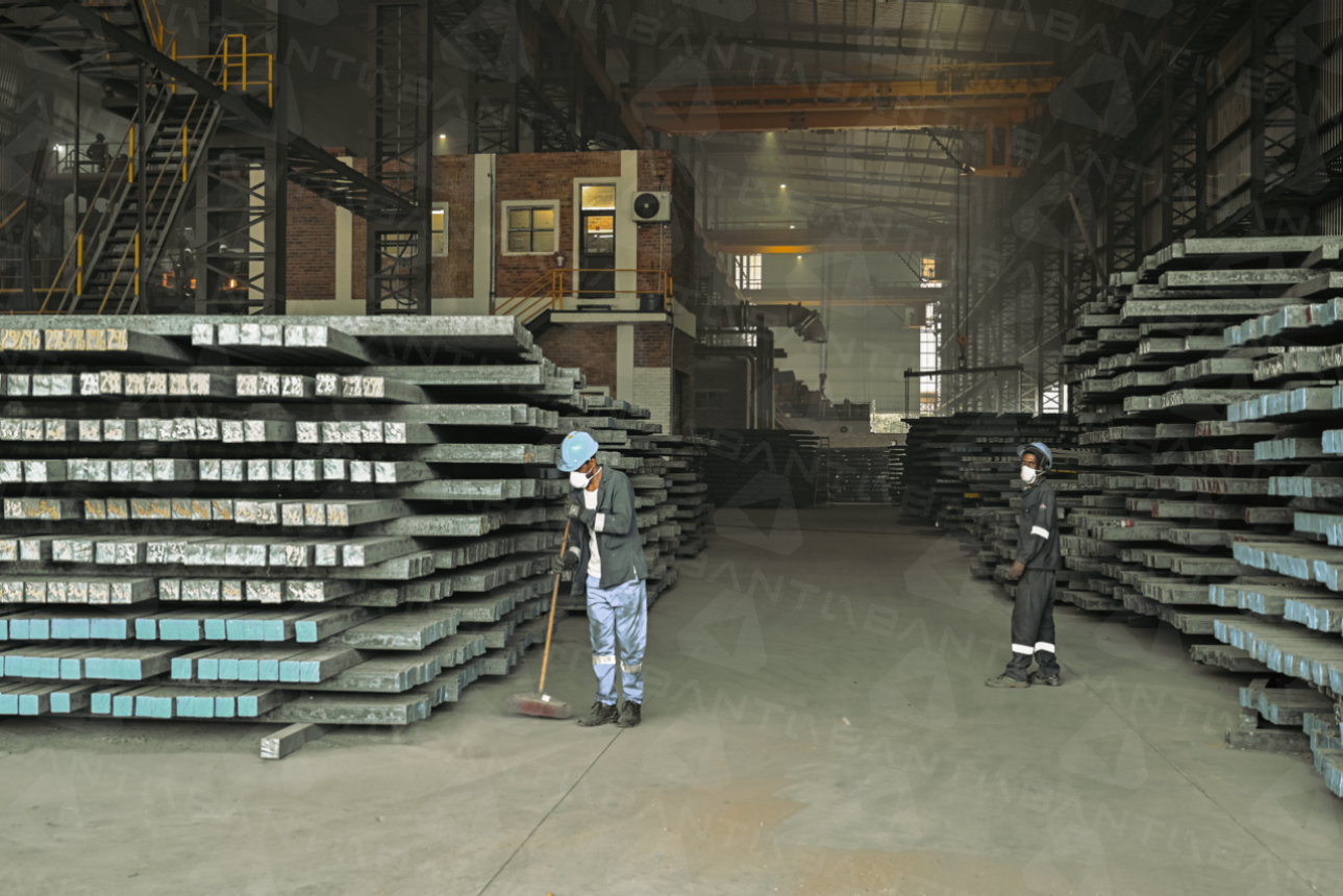 Close up of structural steel products manufactured by Abantu Africa Steel Mills